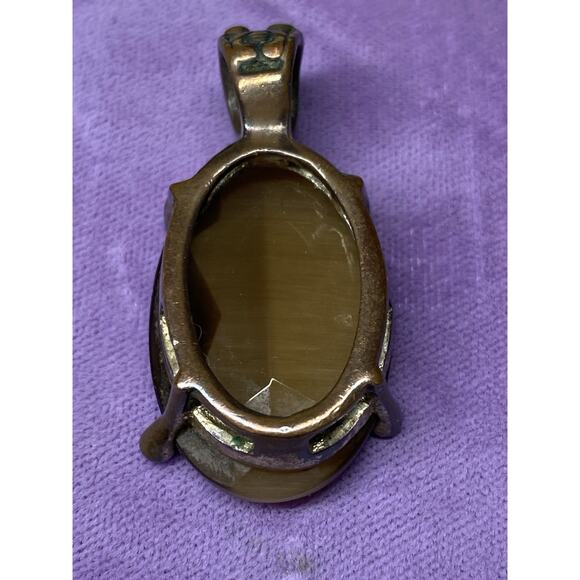 Vintage Brass Tiger’s Eye Pendant Oval Faceted Cabochon Boho Goth Fairy Artisan - Picture 4 of 13